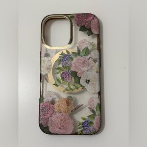 Bridgerton IPhone 16  Pink Floral Glitter Clear Phone Case